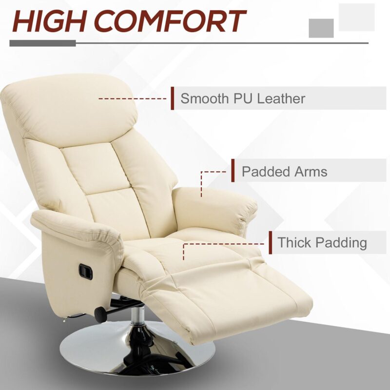 GZMR Manual Recliner Chair White Faux leather Upholstered Swivel Recliner - Image 4