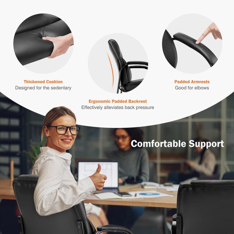 GZMR Set of 2 Leather Office Guest Chair Black Contemporary Ergonomic Polyurethane Reception Chair - Image 7