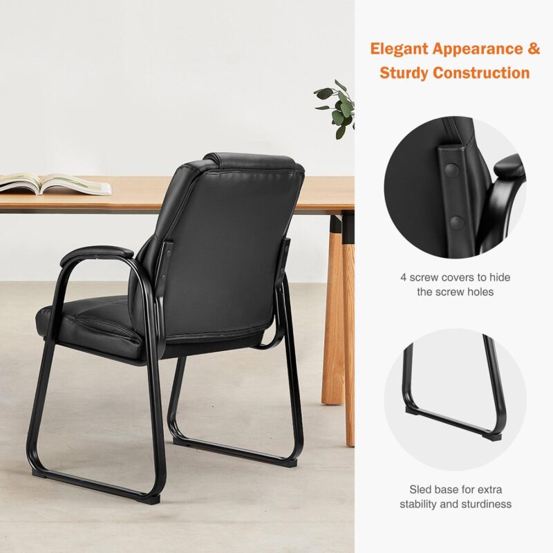 GZMR Set of 2 Leather Office Guest Chair Black Contemporary Ergonomic Polyurethane Reception Chair - Image 4