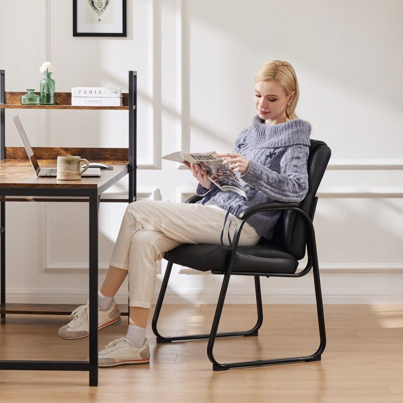 GZMR Set of 2 Leather Office Guest Chair Black Contemporary Ergonomic Polyurethane Reception Chair - Image 6