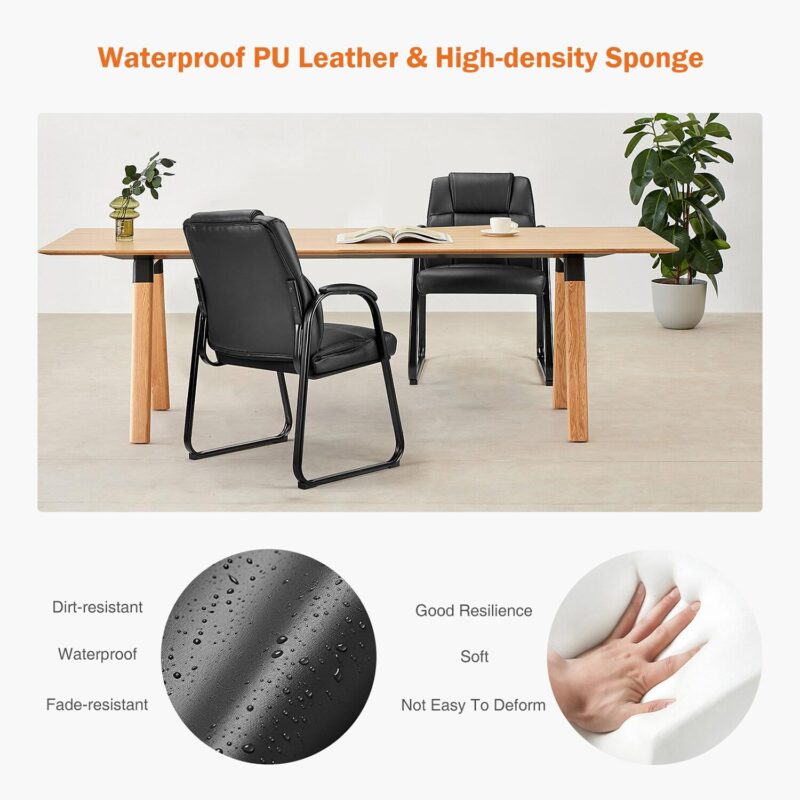 GZMR Set of 2 Leather Office Guest Chair Black Contemporary Ergonomic Polyurethane Reception Chair - Image 5