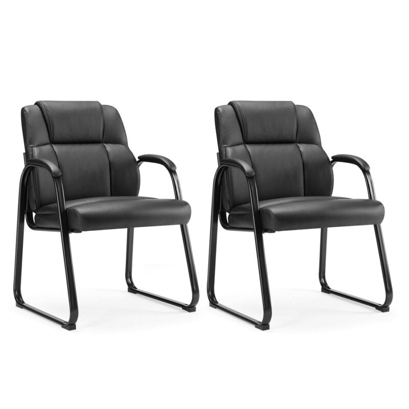 GZMR Set of 2 Leather Office Guest Chair Black Contemporary Ergonomic Polyurethane Reception Chair