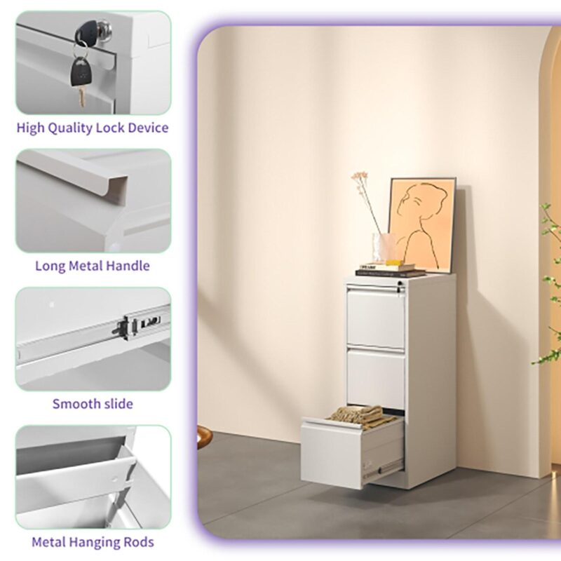 GZMR White 3 -Drawer 17.72-Inches File Cabinet - Image 9