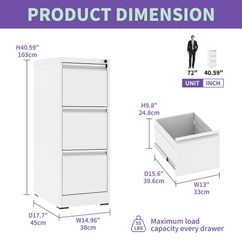 GZMR White 3 -Drawer 17.72-Inches File Cabinet - Image 3