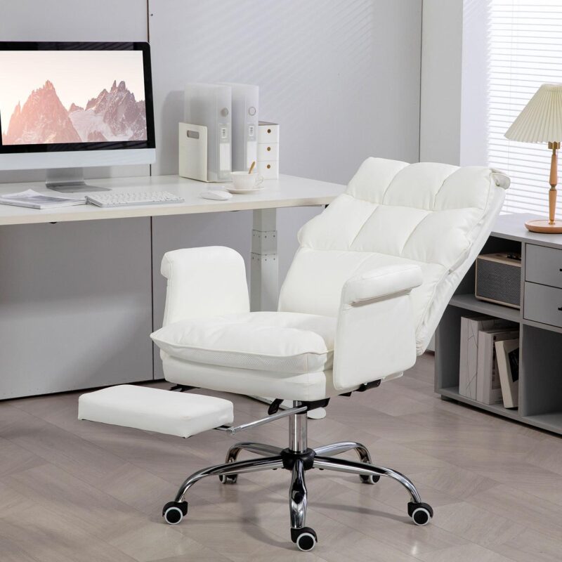 GZMR White Contemporary Ergonomic Adjustable Height Swivel Polyurethane Executive Chair - Image 3