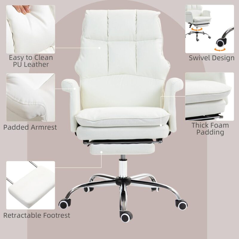 GZMR White Contemporary Ergonomic Adjustable Height Swivel Polyurethane Executive Chair - Image 6