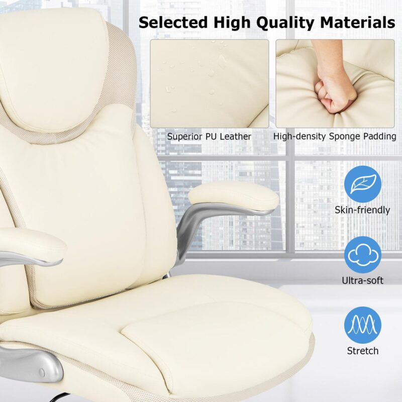 GZMR White Contemporary Ergonomic Adjustable Height Swivel Faux Leather Desk Chair - Image 12