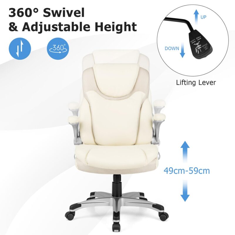 GZMR White Contemporary Ergonomic Adjustable Height Swivel Faux Leather Desk Chair - Image 8