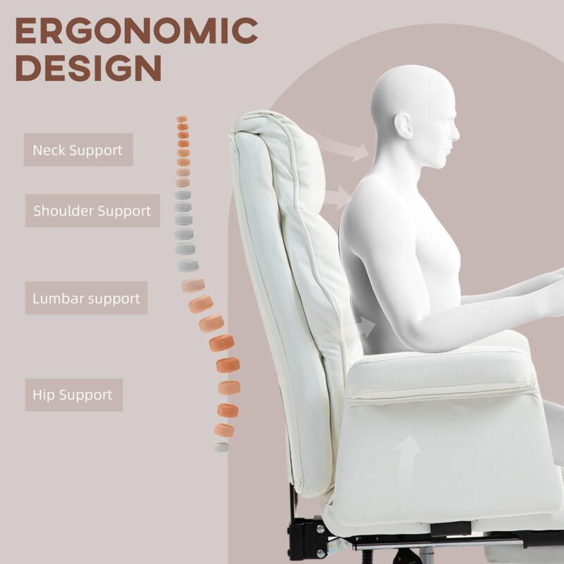 GZMR White Contemporary Ergonomic Adjustable Height Swivel Polyurethane Executive Chair - Image 7