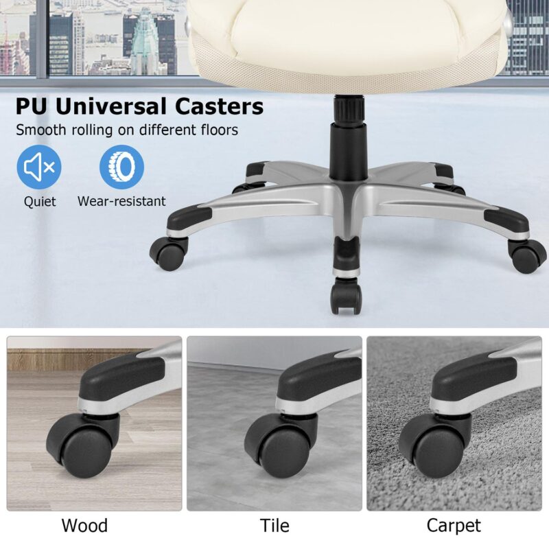 GZMR White Contemporary Ergonomic Adjustable Height Swivel Faux Leather Desk Chair - Image 11