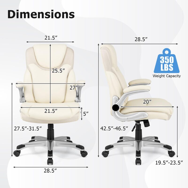 GZMR White Contemporary Ergonomic Adjustable Height Swivel Faux Leather Desk Chair - Image 13