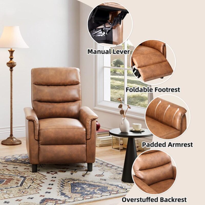 Garvee Brown Faux leather Upholstered Recliner with Lift Assistance - Image 4