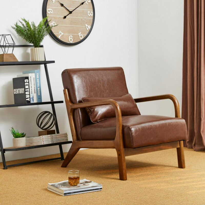 Glitzhome Casual Brown Faux leather Accent Chair - Image 3