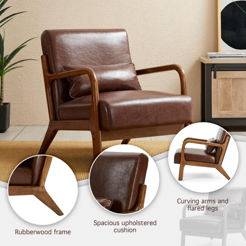 Glitzhome Casual Brown Faux leather Accent Chair - Image 5