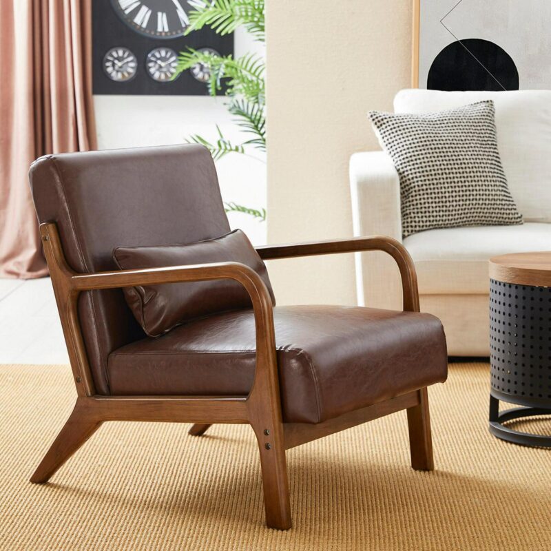 Glitzhome Casual Brown Faux leather Accent Chair - Image 4