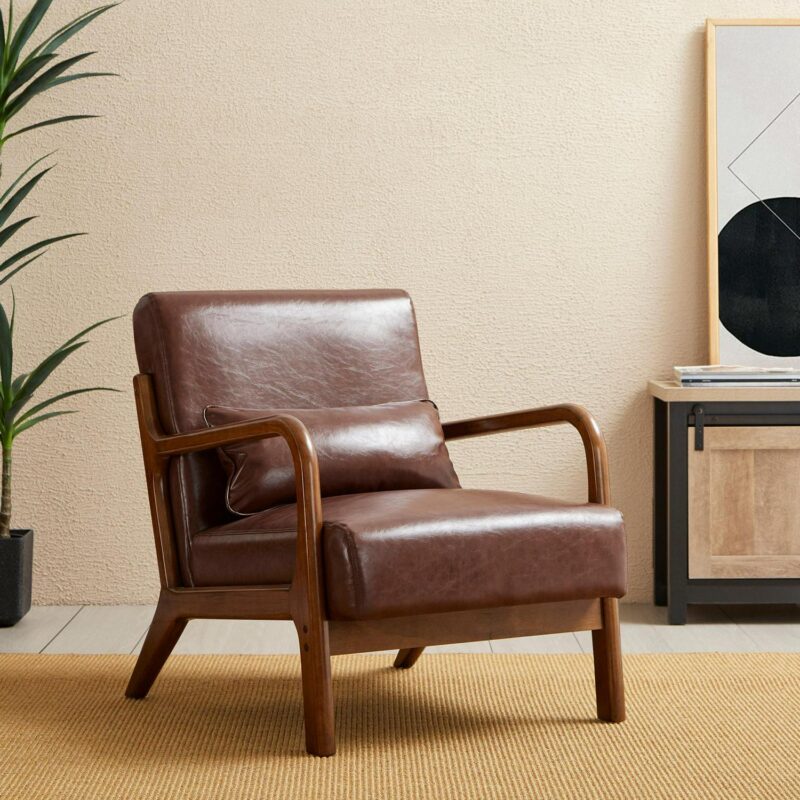 Glitzhome Casual Brown Faux leather Accent Chair - Image 2