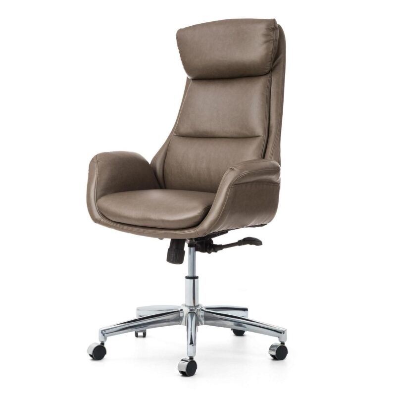 Glitzhome Midcentury Brown Traditional Ergonomic Adjustable Height Swivel Faux Leather Executive Chair - Image 2