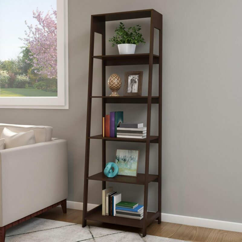 Hastings Home Bookcases Brown Wood 5 -Shelf Bookcase ( 16.5-Inches W x 71-Inches H x 23.5-Inches D ) Finished