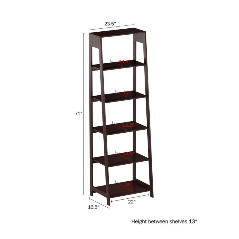 Hastings Home Bookcases Brown Wood 5 -Shelf Bookcase ( 16.5-Inches W x 71-Inches H x 23.5-Inches D ) Finished - Image 5