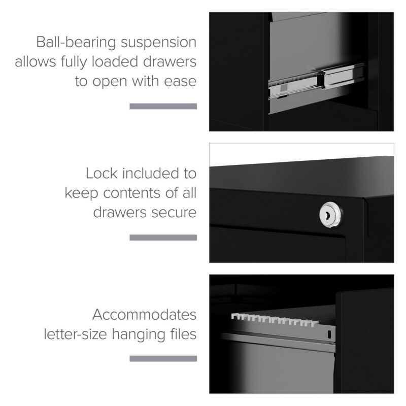 Hirsh Black 3 -Drawer 15-Inches File Cabinet - Image 7