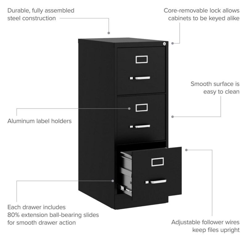 Hirsh Black 3 -Drawer 15-Inches File Cabinet - Image 6