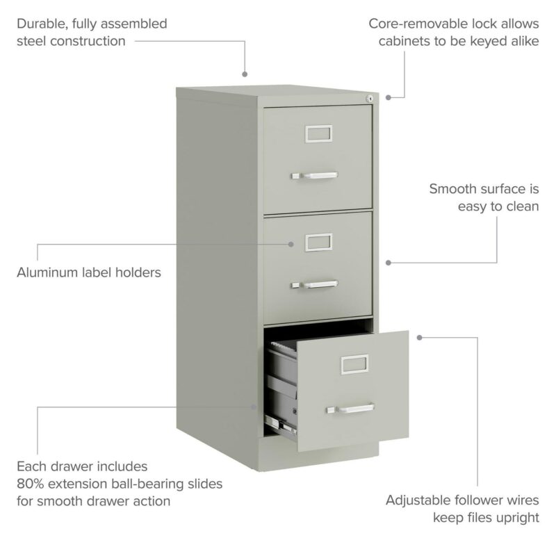 Hirsh Light Gray 3 -Drawer 15-Inches File Cabinet - Image 6