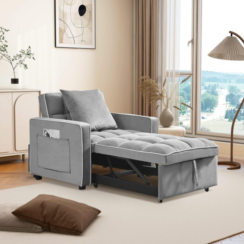 Hrinhom Casual GRAY Velvet Sleeper Chair - Image 2