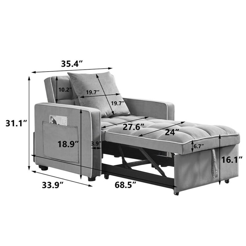 Hrinhom Casual GRAY Velvet Sleeper Chair - Image 7