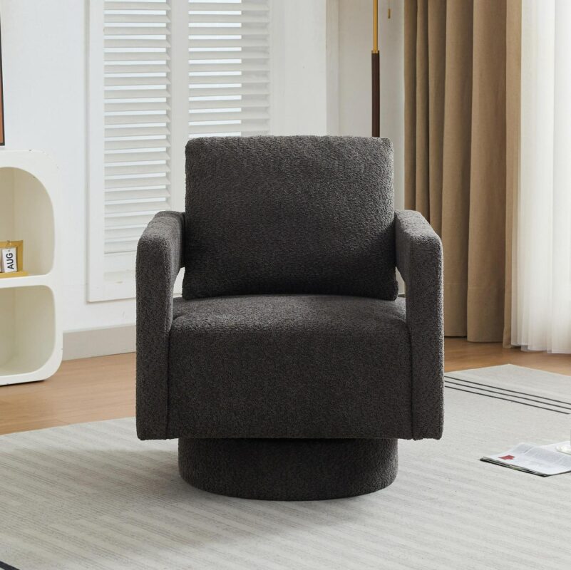Hrinhom Modern CHARCOAL Boucle Swivel Accent Chair - Image 3