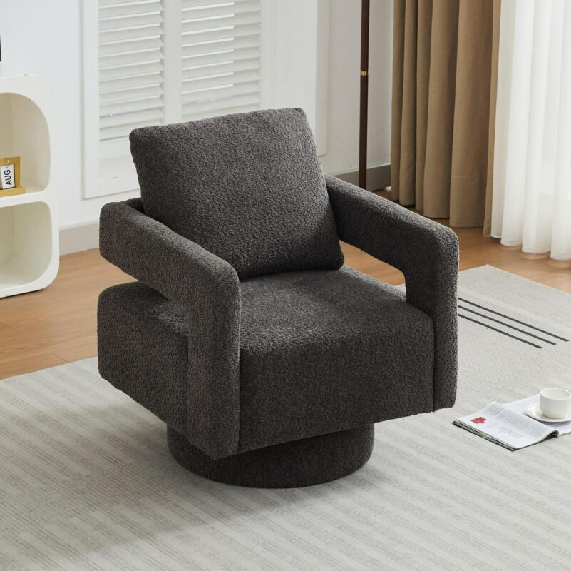 Hrinhom Modern CHARCOAL Boucle Swivel Accent Chair