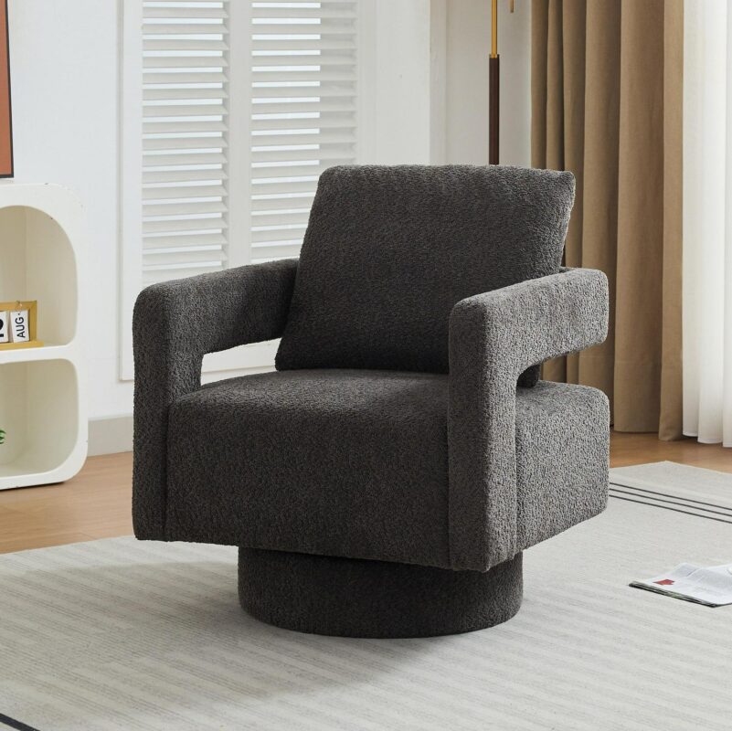 Hrinhom Modern CHARCOAL Boucle Swivel Accent Chair - Image 7