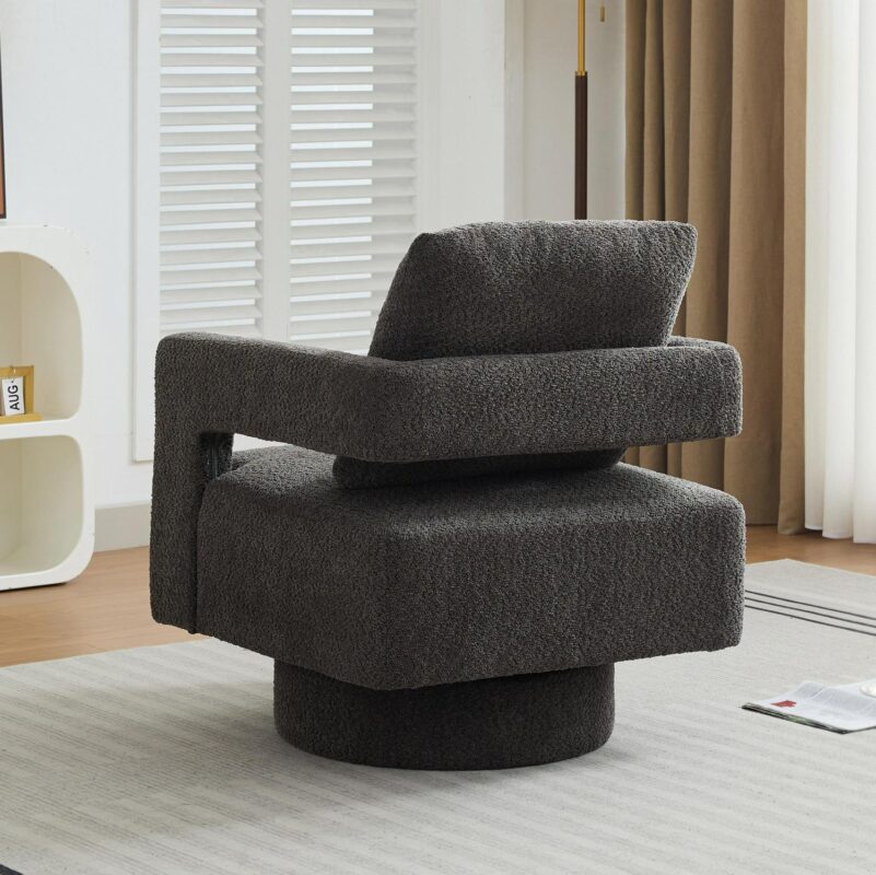 Hrinhom Modern CHARCOAL Boucle Swivel Accent Chair - Image 5