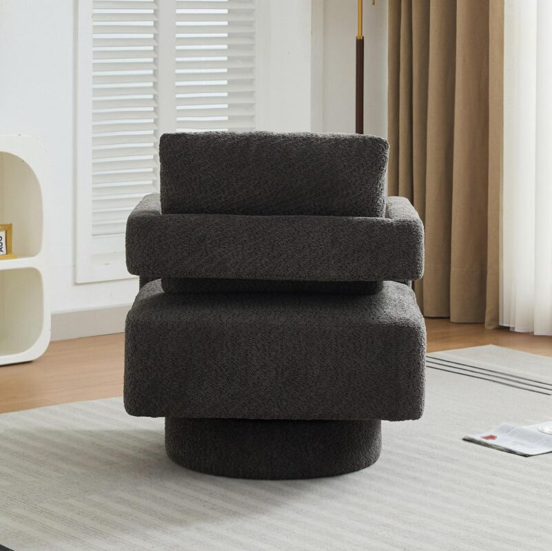 Hrinhom Modern CHARCOAL Boucle Swivel Accent Chair - Image 6