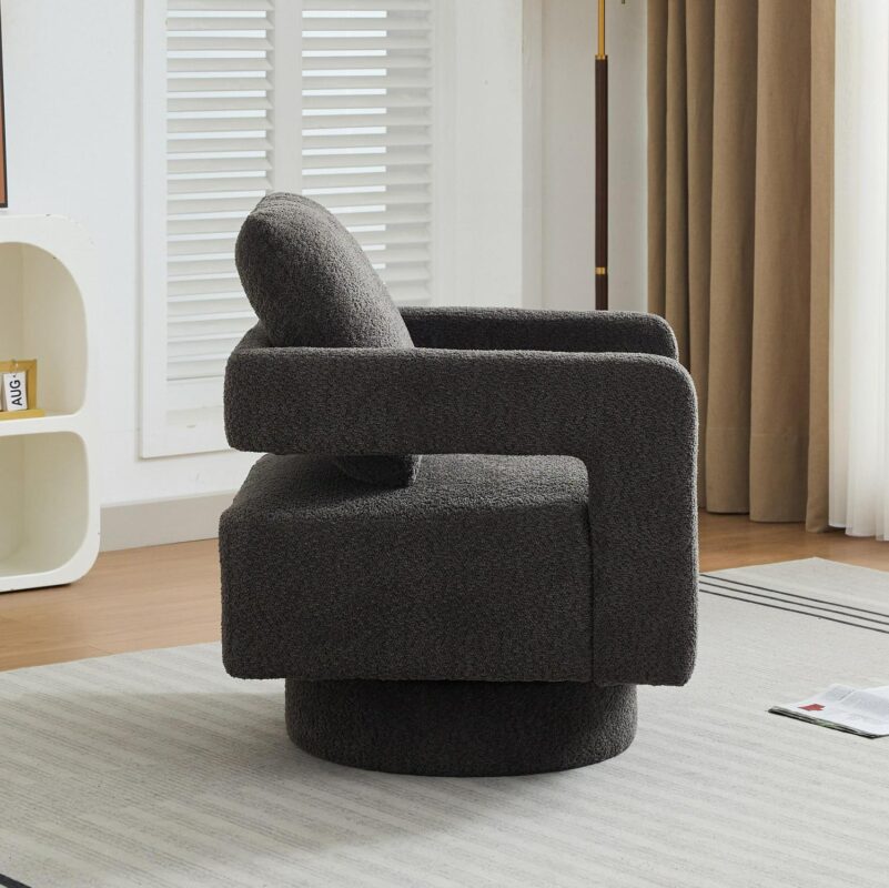 Hrinhom Modern CHARCOAL Boucle Swivel Accent Chair - Image 4