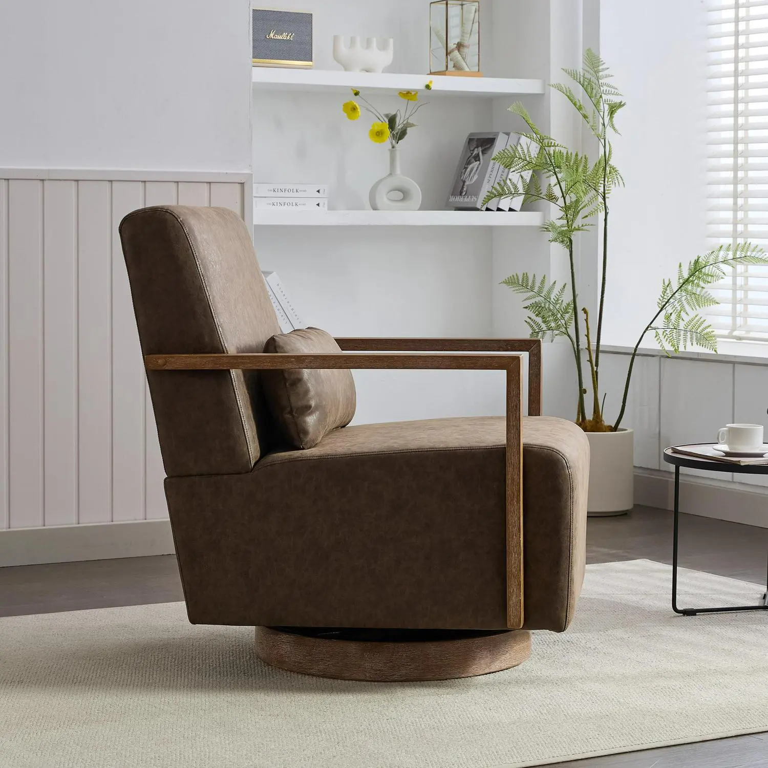 Hrinhom Modern COFFEE Faux leather Swivel Accent Chair - Image 3
