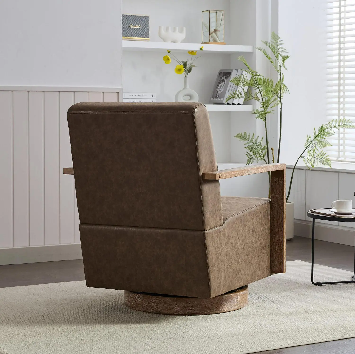 Hrinhom Modern COFFEE Faux leather Swivel Accent Chair - Image 4