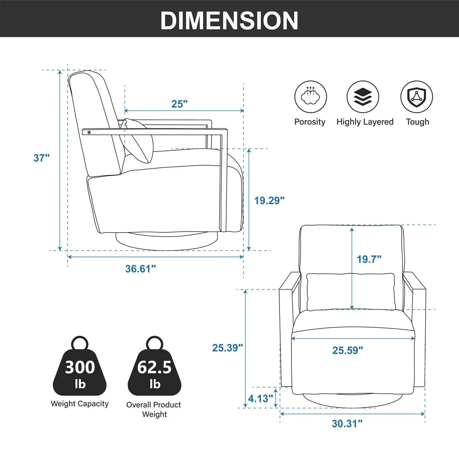 Hrinhom Modern COFFEE Faux leather Swivel Accent Chair - Image 13
