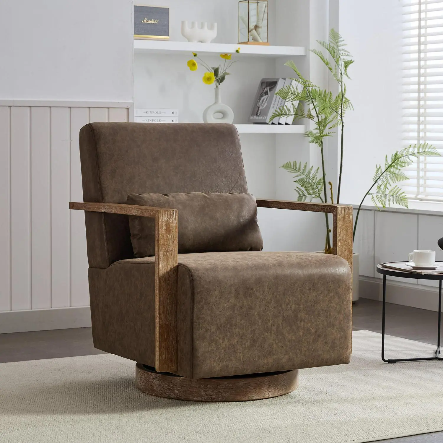 Hrinhom Modern COFFEE Faux leather Swivel Accent Chair