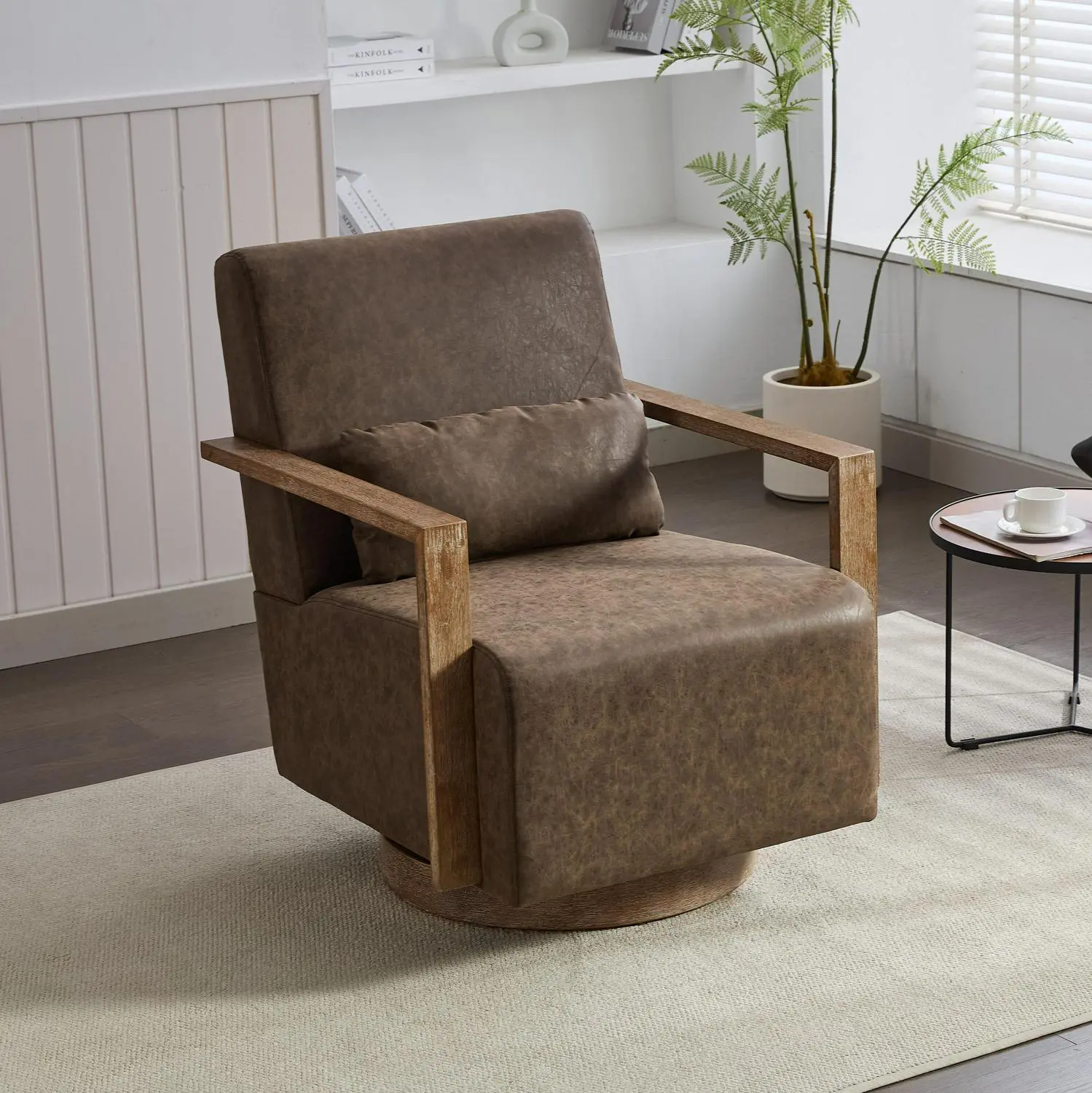 Hrinhom Modern COFFEE Faux leather Swivel Accent Chair - Image 2