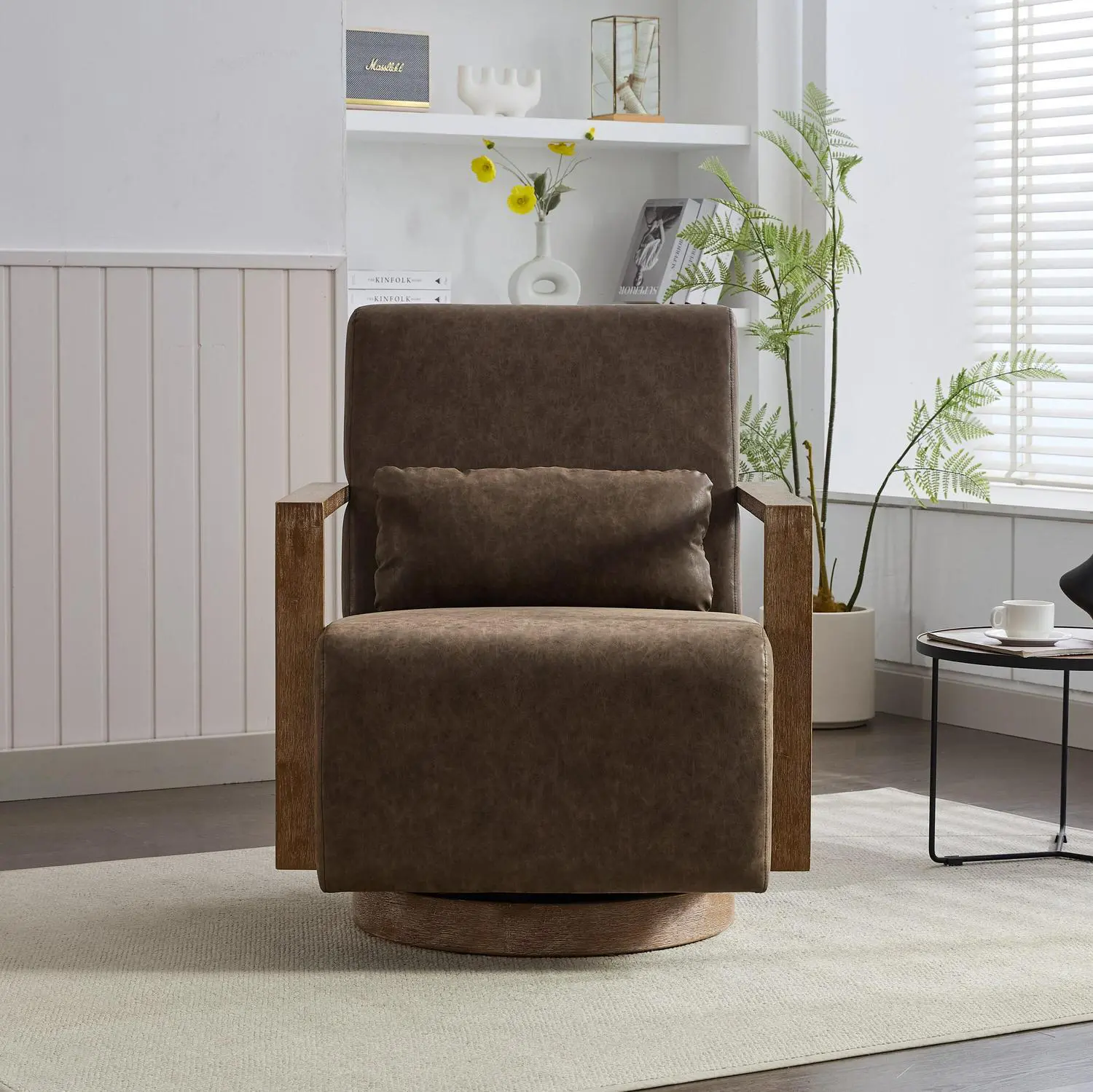 Hrinhom Modern COFFEE Faux leather Swivel Accent Chair - Image 5