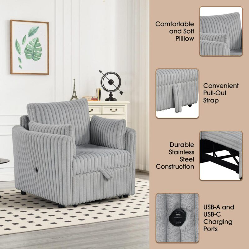 IHOMEadore Sleeper Chair Modern Gray Sleeper Chair - Image 4
