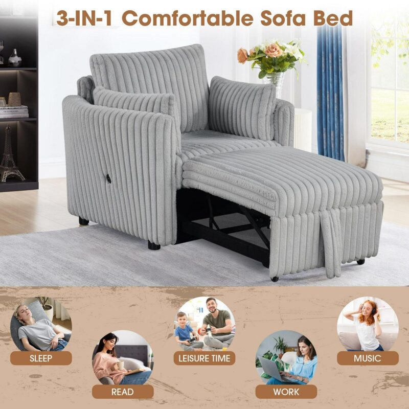 IHOMEadore Sleeper Chair Modern Gray Sleeper Chair - Image 5