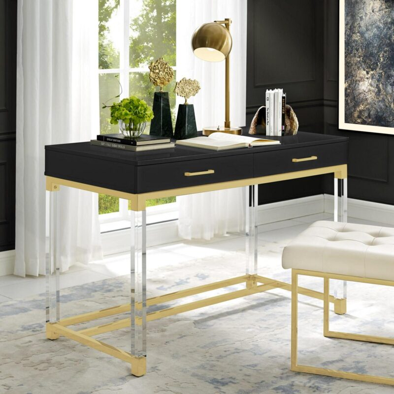 Inspired Home Caspian 48-in Black Modern/Contemporary Writing desk - Image 2