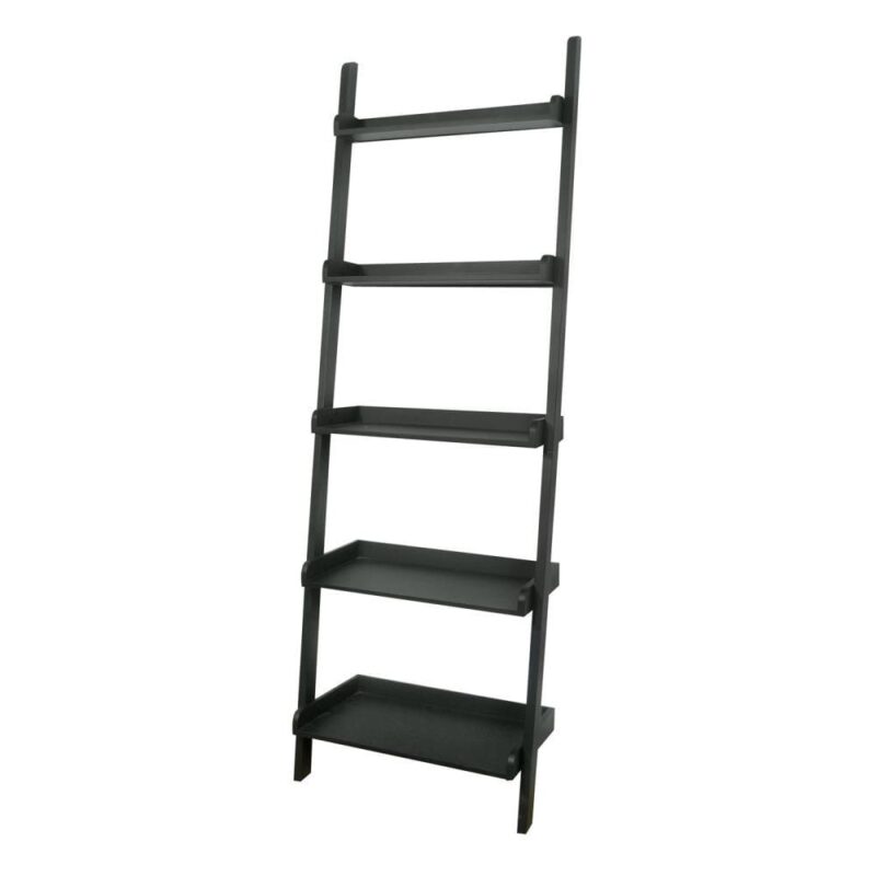 International Concepts Black Wood 5 -Shelf Ladder Bookcase ( 25-Inches W x 75-Inches H x 14-Inches D ) Painted