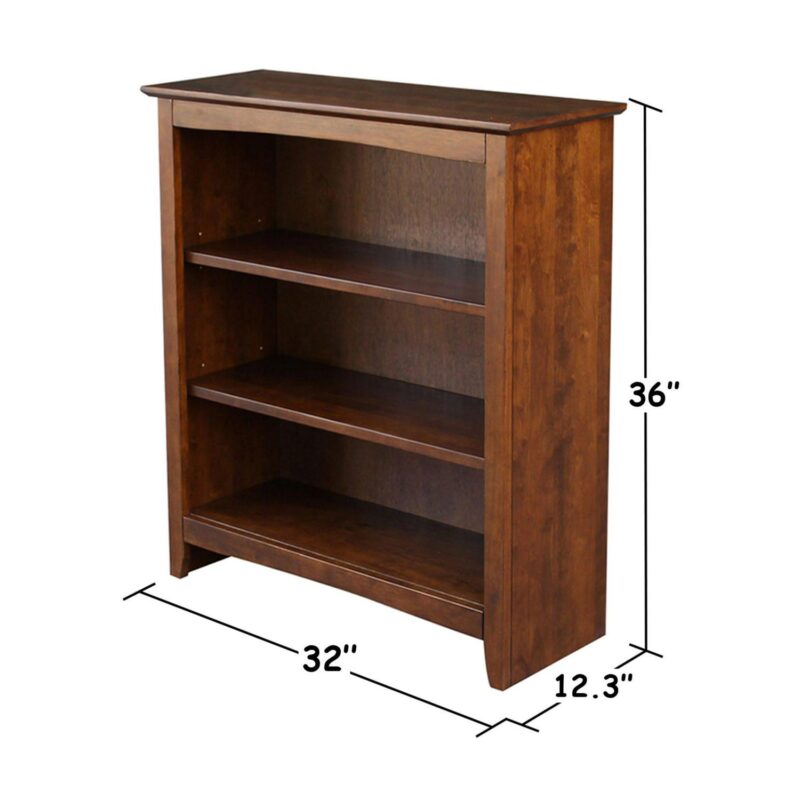 International Concepts Espresso Wood 3 -Shelf Bookcase ( 32.0-Inches W x 36.0-Inches H x 12.0-Inches D ) Stained - Image 8