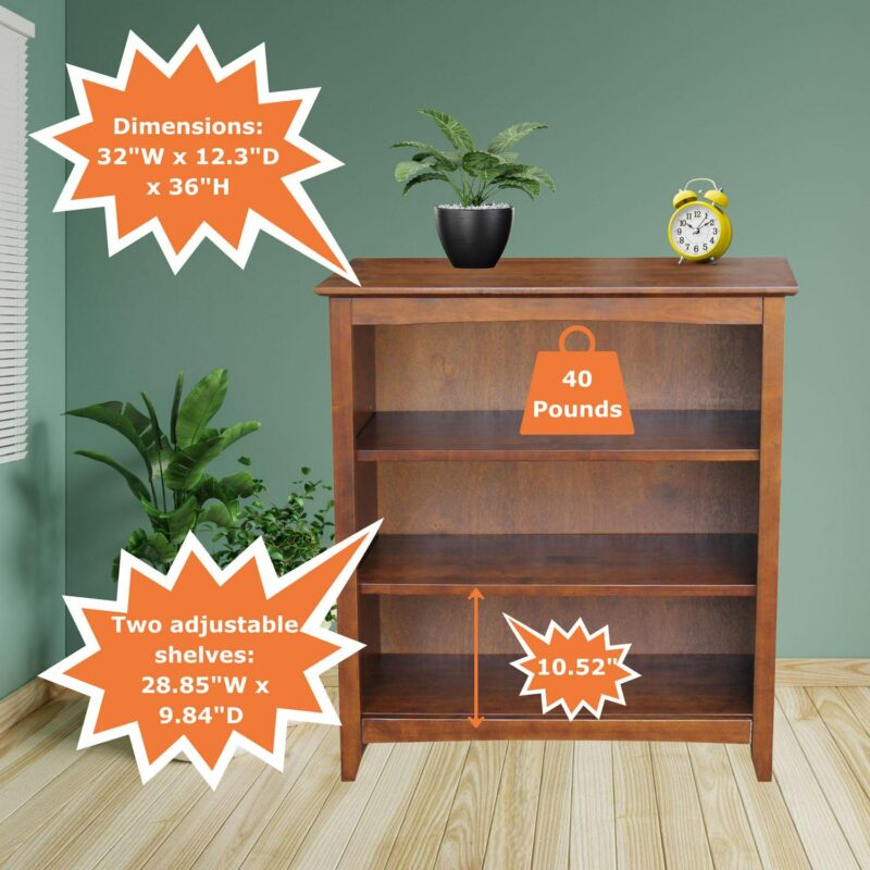 International Concepts Espresso Wood 3 -Shelf Bookcase ( 32.0-Inches W x 36.0-Inches H x 12.0-Inches D ) Stained - Image 7