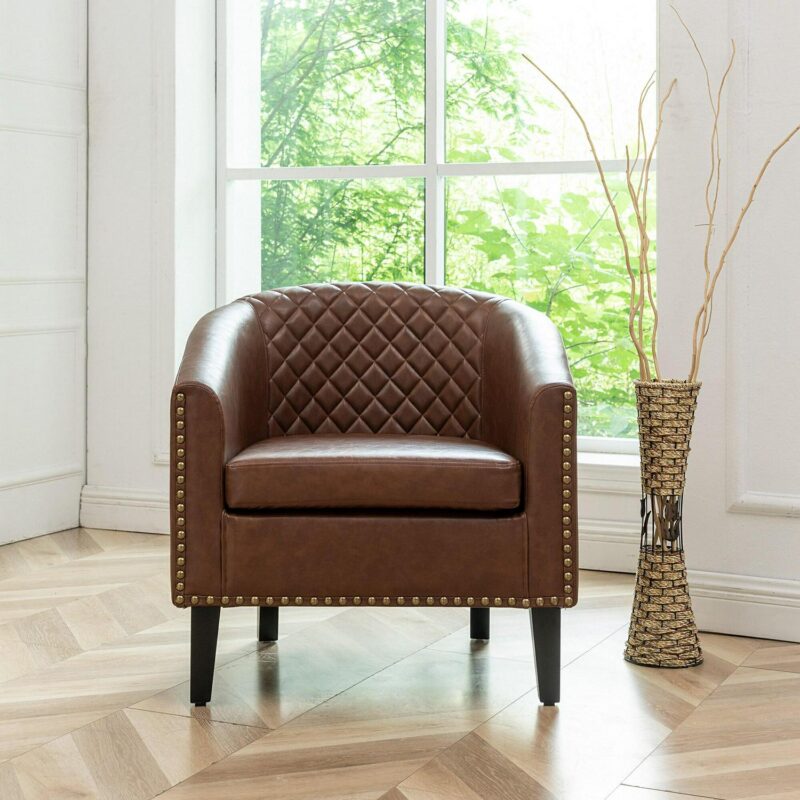 KINWELL Industrial Brown Faux leather Accent Chair - Image 2