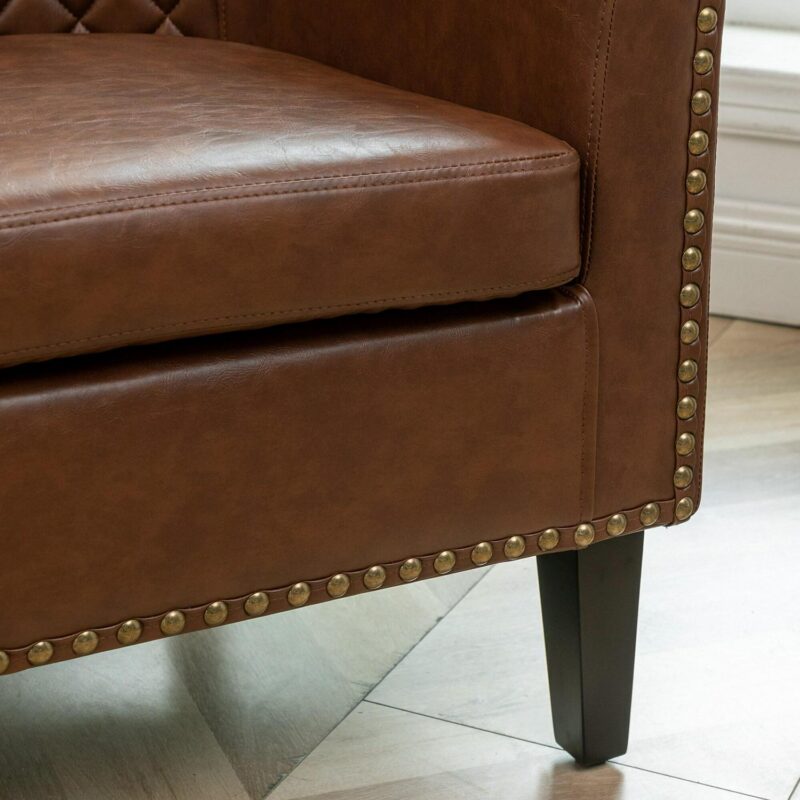 KINWELL Industrial Brown Faux leather Accent Chair - Image 7