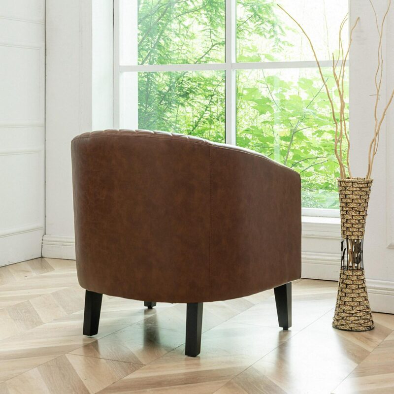 KINWELL Industrial Brown Faux leather Accent Chair - Image 6