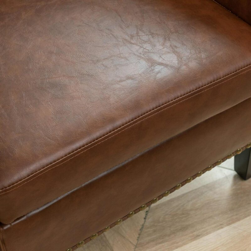 KINWELL Industrial Brown Faux leather Accent Chair - Image 9
